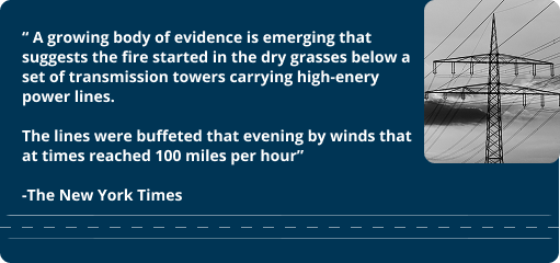 New York Times quote highlighting a growing body of evidence suggesting Southern California Edison likely caused the Eaton Fire, supporting the Eaton Fire lawsuit.
