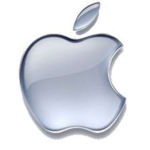 Apple company logo in glossy silver
