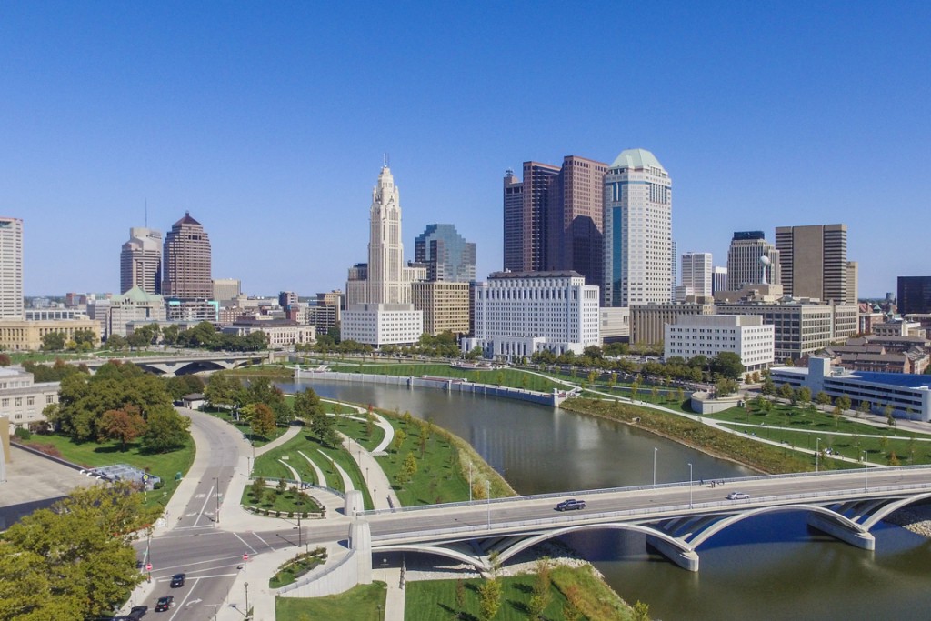 Downtown Columbus, Ohio on a beautiful summer day. Columbus is the capital of Ohio and largest city of Franklin County.