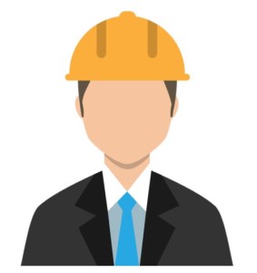 Illustration of person wearing a suit and hard hat