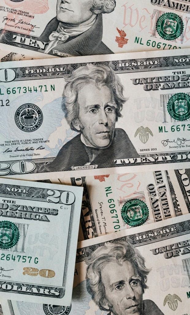Pile of twenty dollar bills